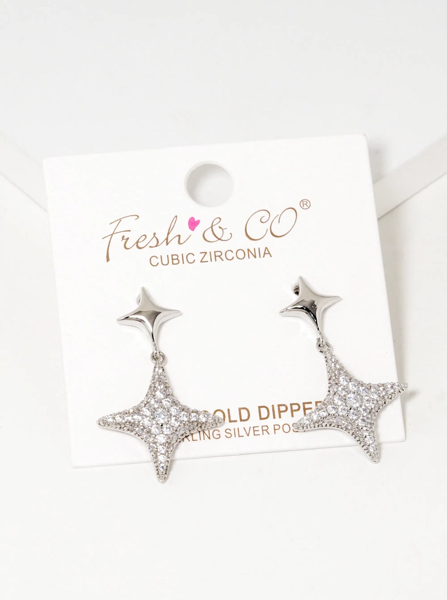 18K Gold Dipped CZ Pave Double Puffy Sparkle Stars Drop Earrings