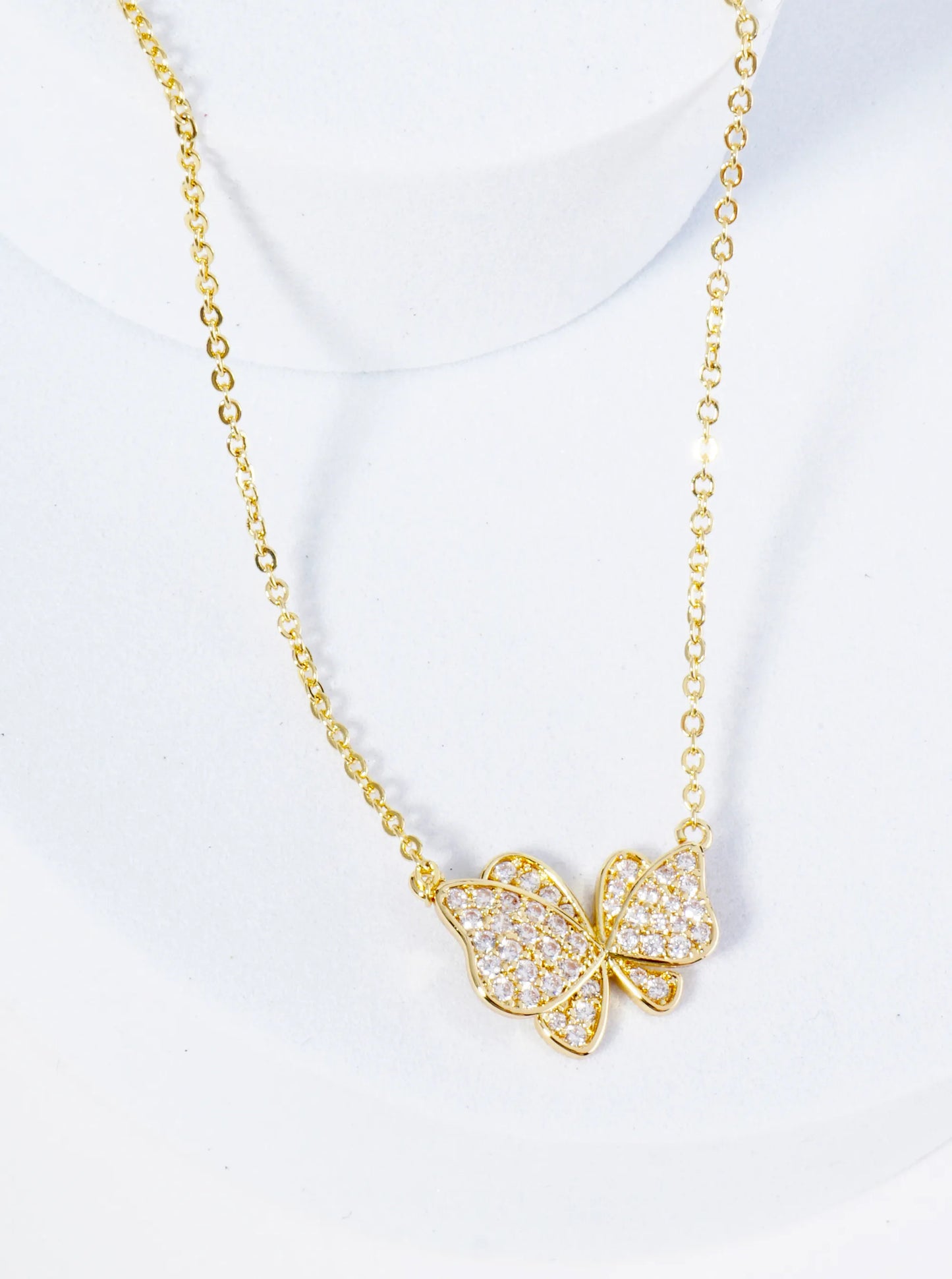 18K Gold Dipped CZ Pave Dynamic Butterfly Pendant Necklace