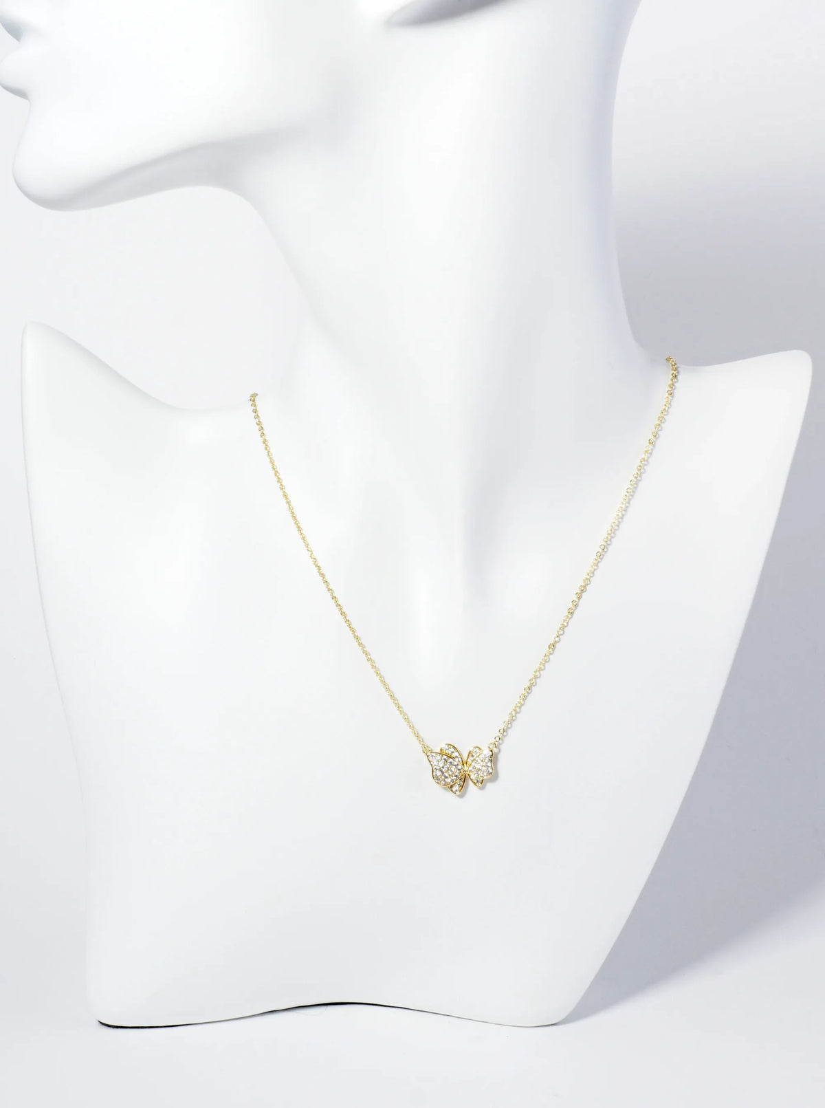 18K Gold Dipped CZ Pave Dynamic Butterfly Pendant Necklace