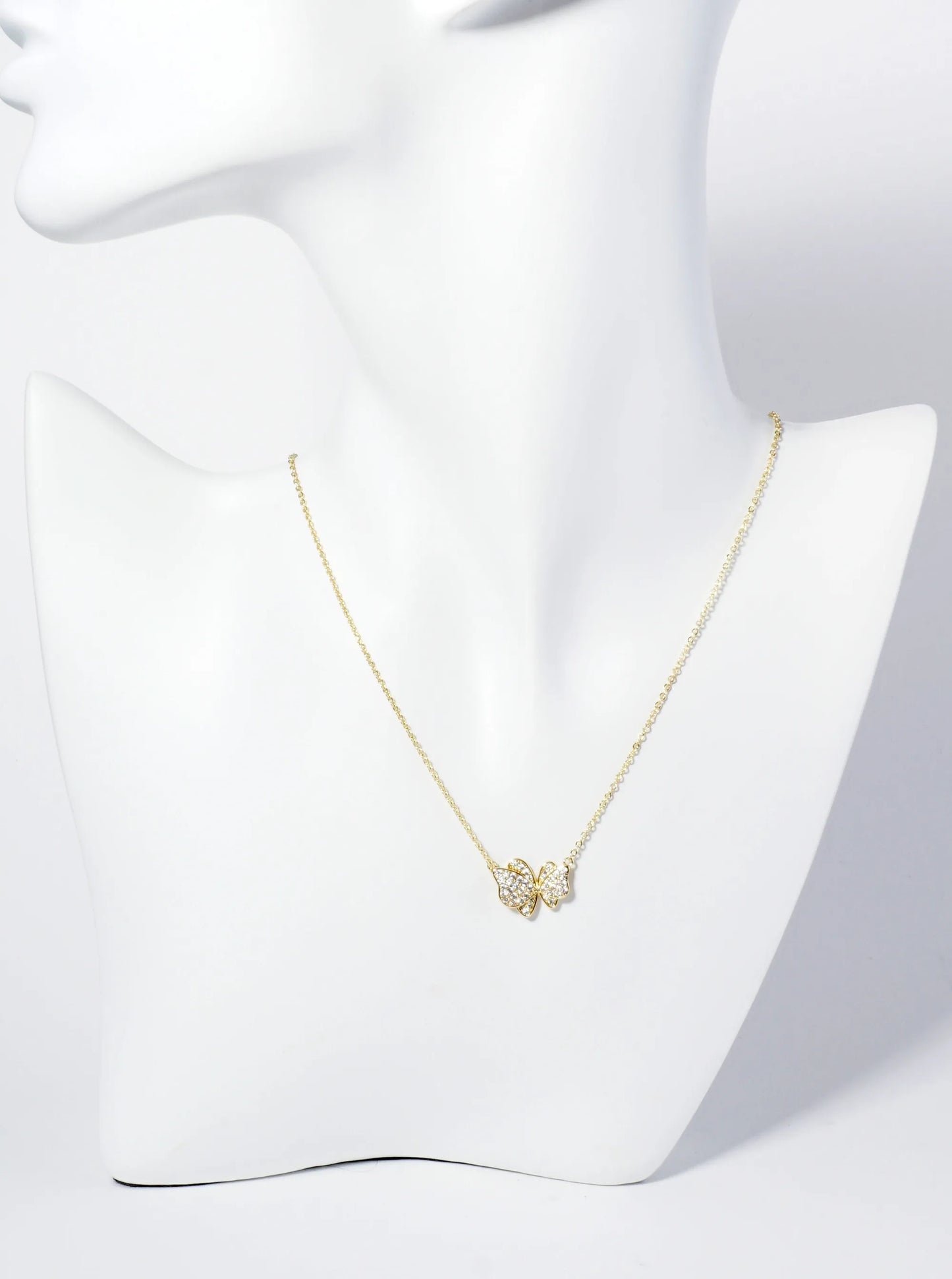 18K Gold Dipped CZ Pave Dynamic Butterfly Pendant Necklace