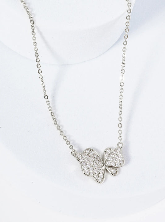 18K Gold Dipped CZ Pave Dynamic Butterfly Pendant Necklace