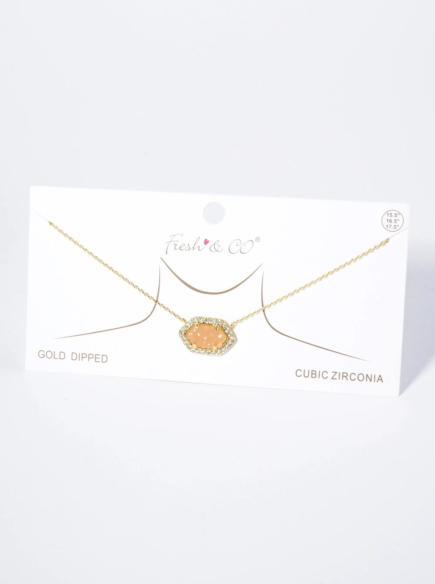 18K Gold Dipped CZ Pave Elongated Druzy Hexagon Pendant Necklace