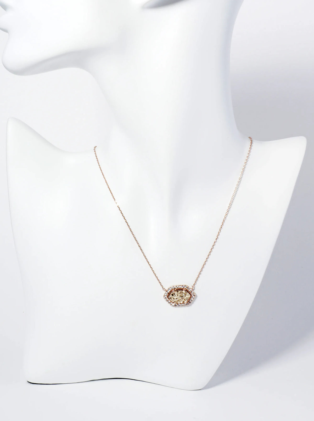 18K Gold Dipped CZ Pave Elongated Druzy Hexagon Pendant Necklace