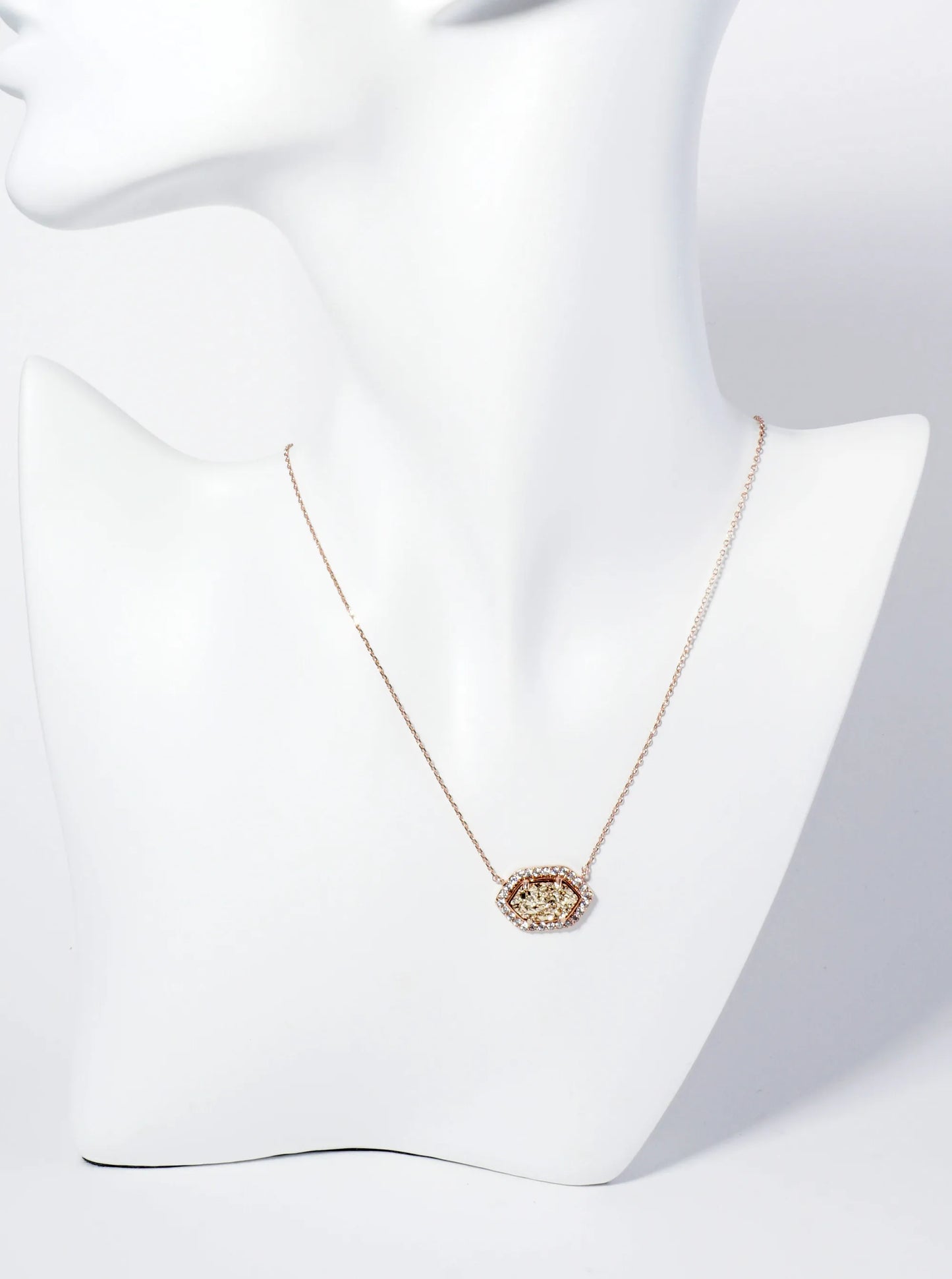 18K Gold Dipped CZ Pave Elongated Druzy Hexagon Pendant Necklace