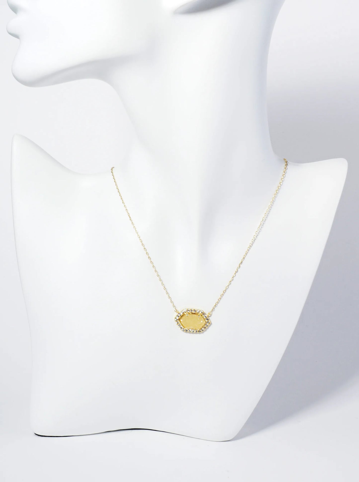 18K Gold Dipped CZ Pave Elongated Druzy Hexagon Pendant Necklace