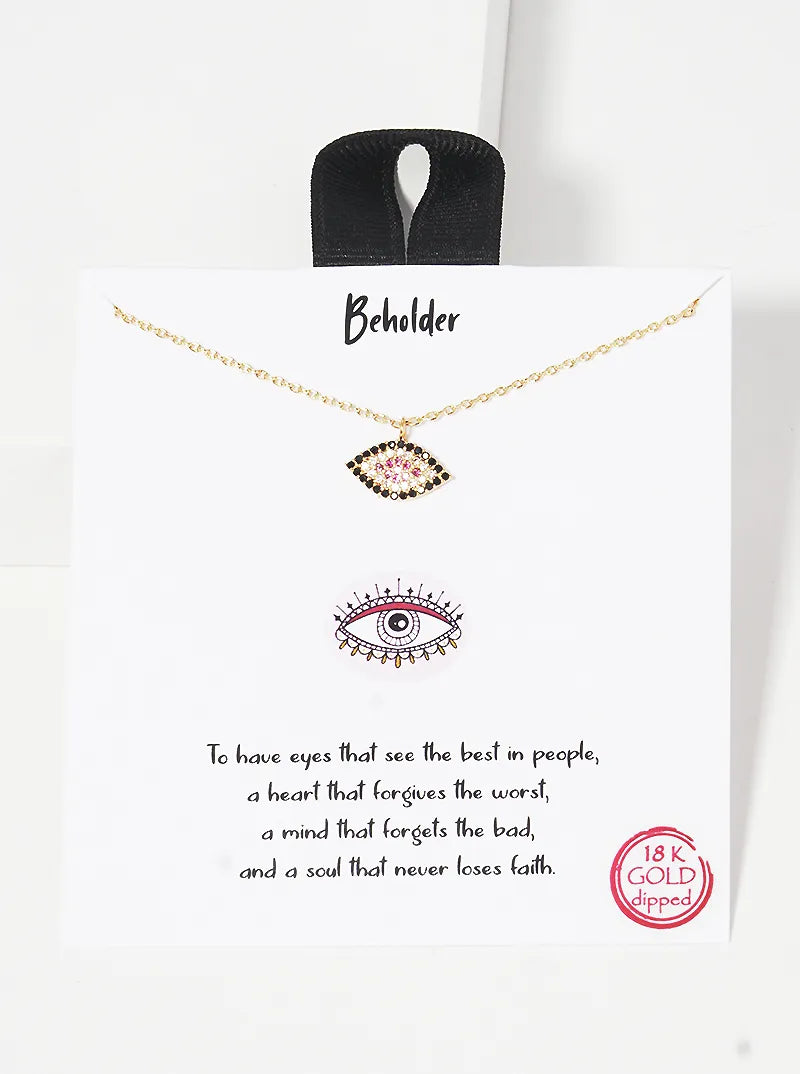 18K Gold Dipped CZ Pave Evil Eye Delicate Pendant Necklace