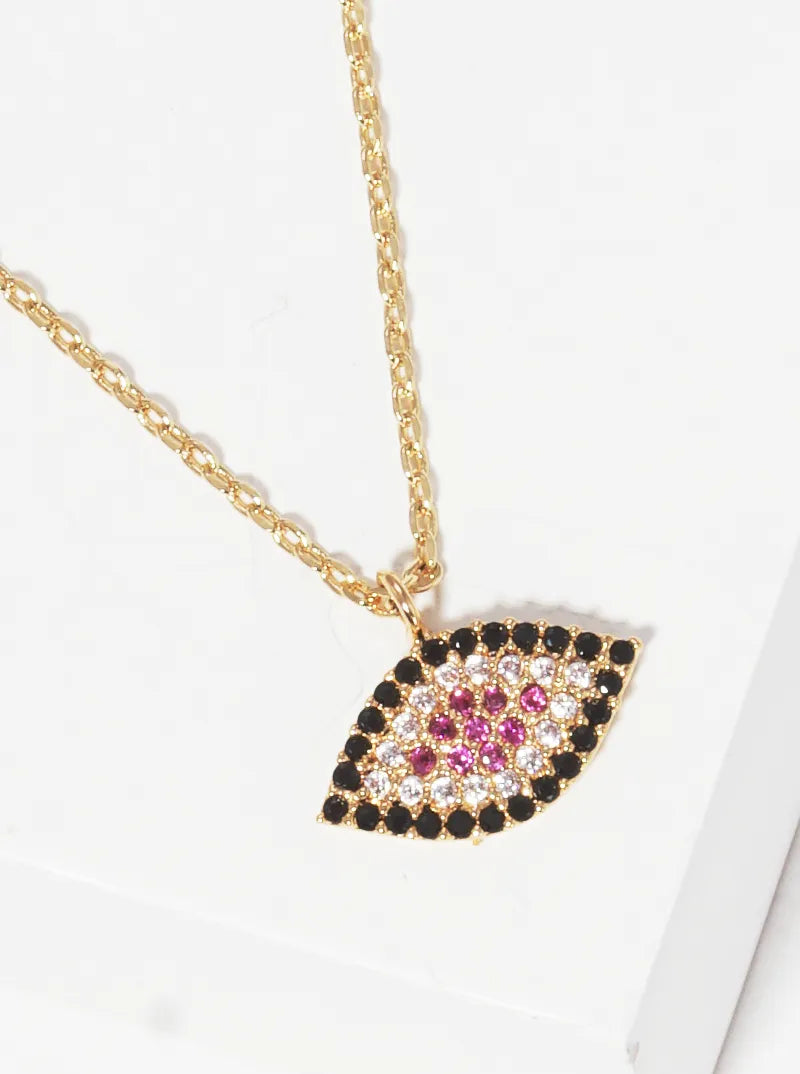 18K Gold Dipped CZ Pave Evil Eye Delicate Pendant Necklace