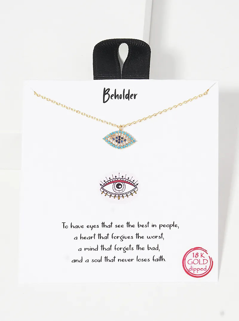 18K Gold Dipped CZ Pave Evil Eye Delicate Pendant Necklace
