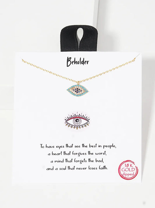 18K Gold Dipped CZ Pave Evil Eye Delicate Pendant Necklace