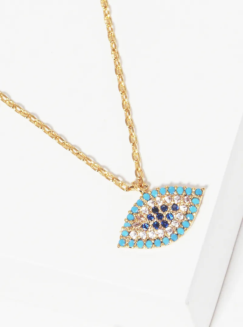18K Gold Dipped CZ Pave Evil Eye Delicate Pendant Necklace