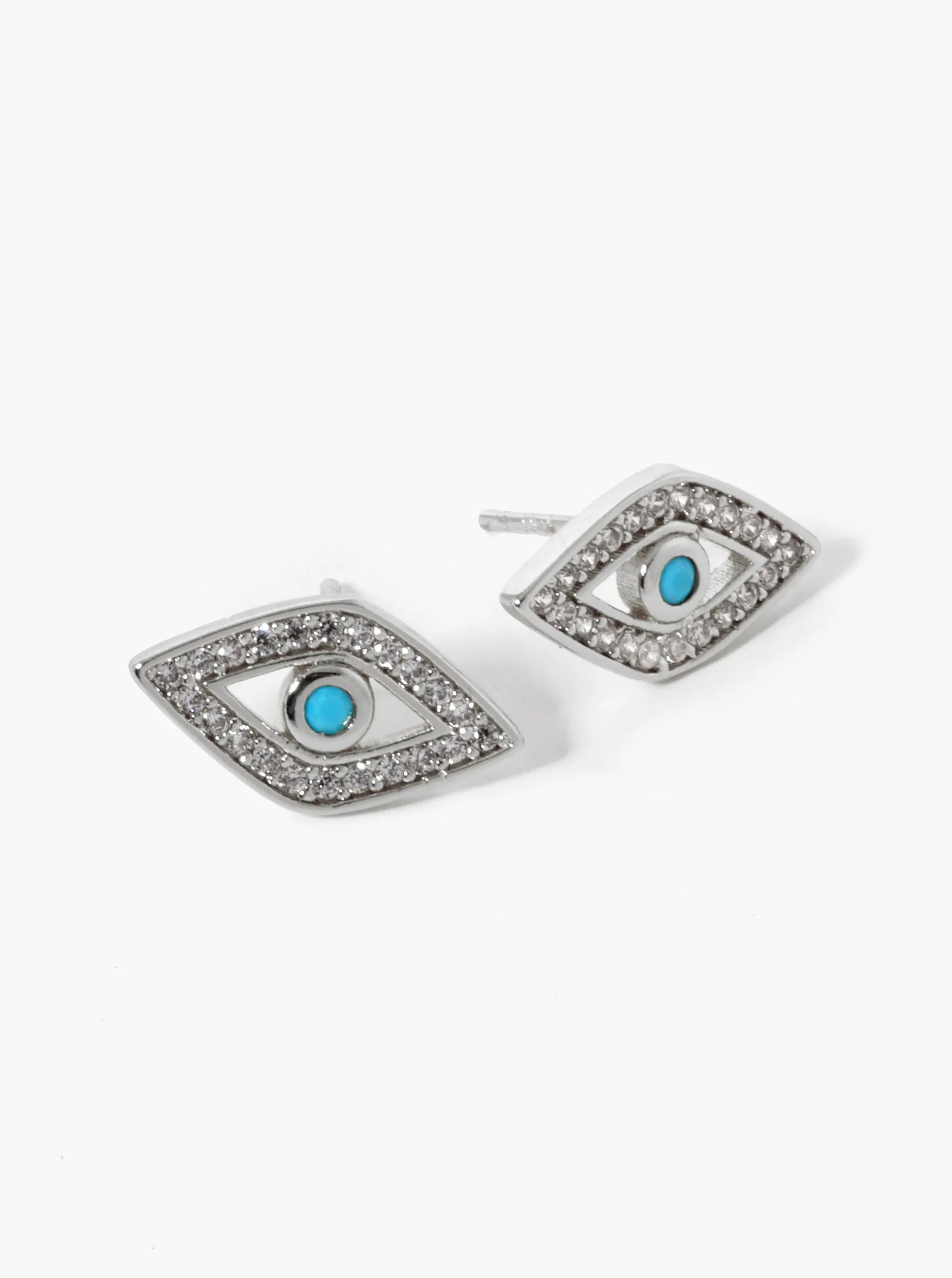 18K-Gold-Dipped CZ Pave Evil Eye Spiritual Stud Earrings