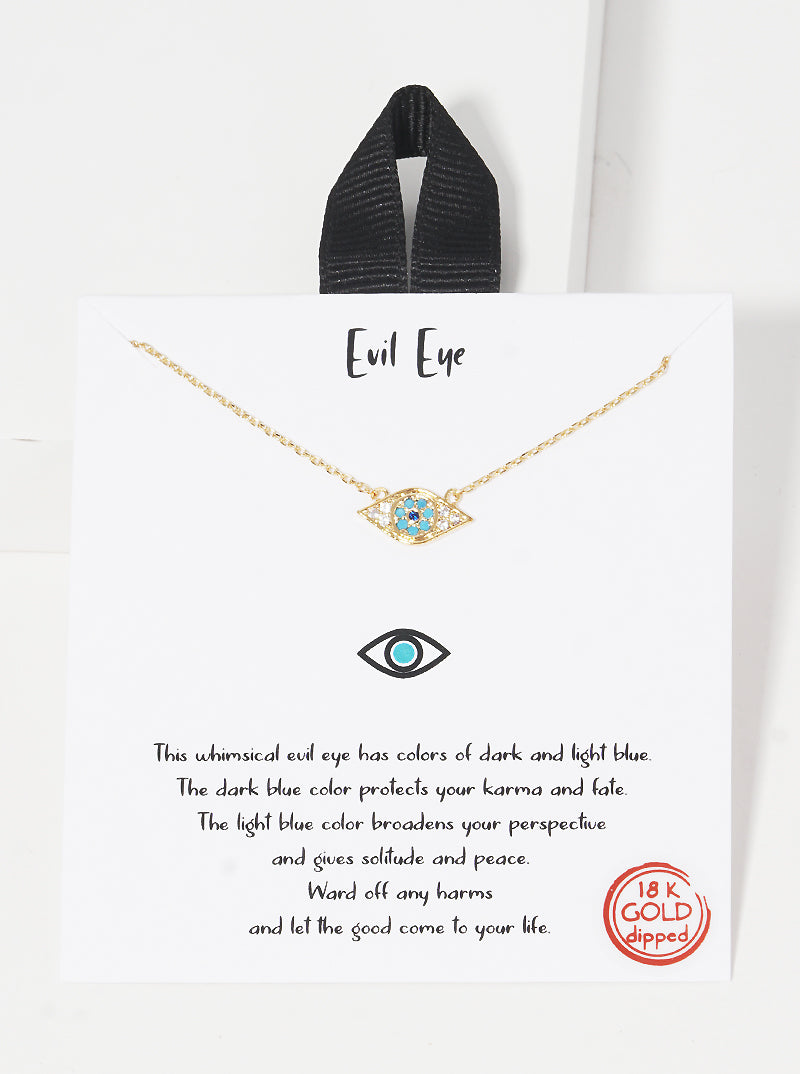 18K Gold Dipped CZ Pave Evil Pendant Necklace
