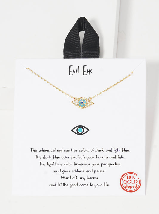 18K Gold Dipped CZ Pave Evil Pendant Necklace