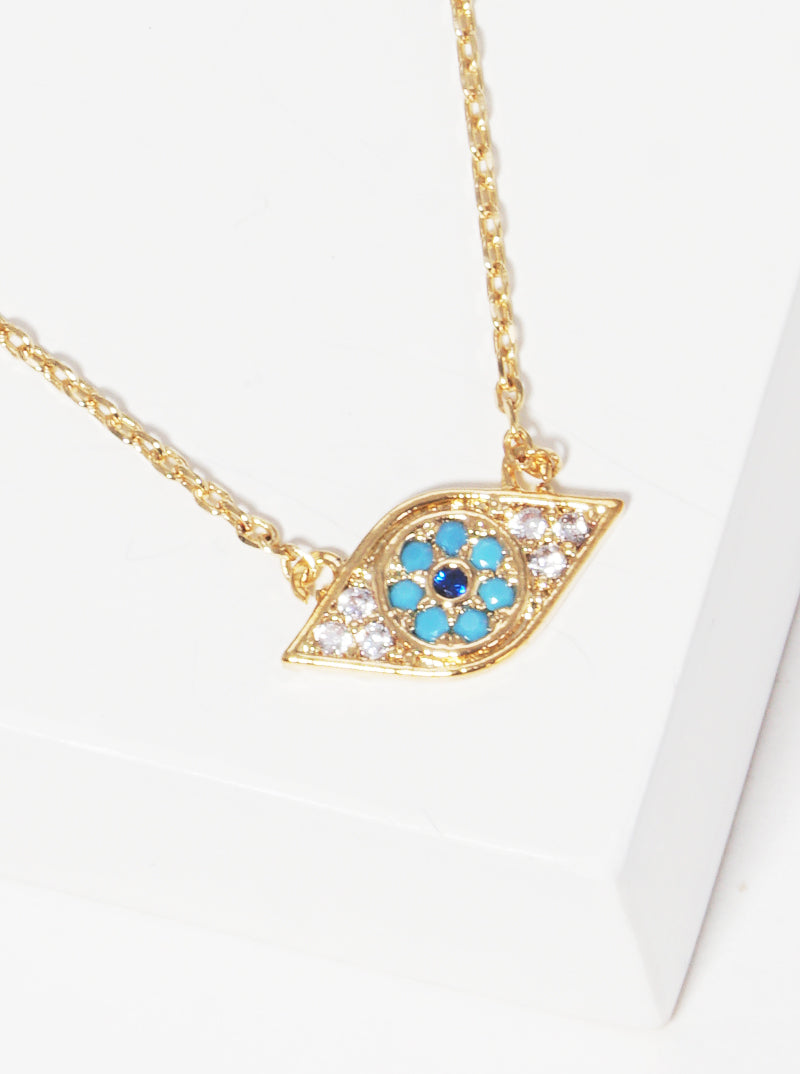 18K Gold Dipped CZ Pave Evil Pendant Necklace