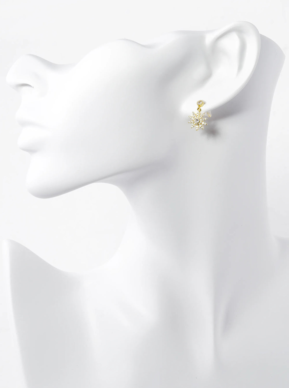 18K Gold Dipped CZ Pave Flower Drop Dangle Post Earrings