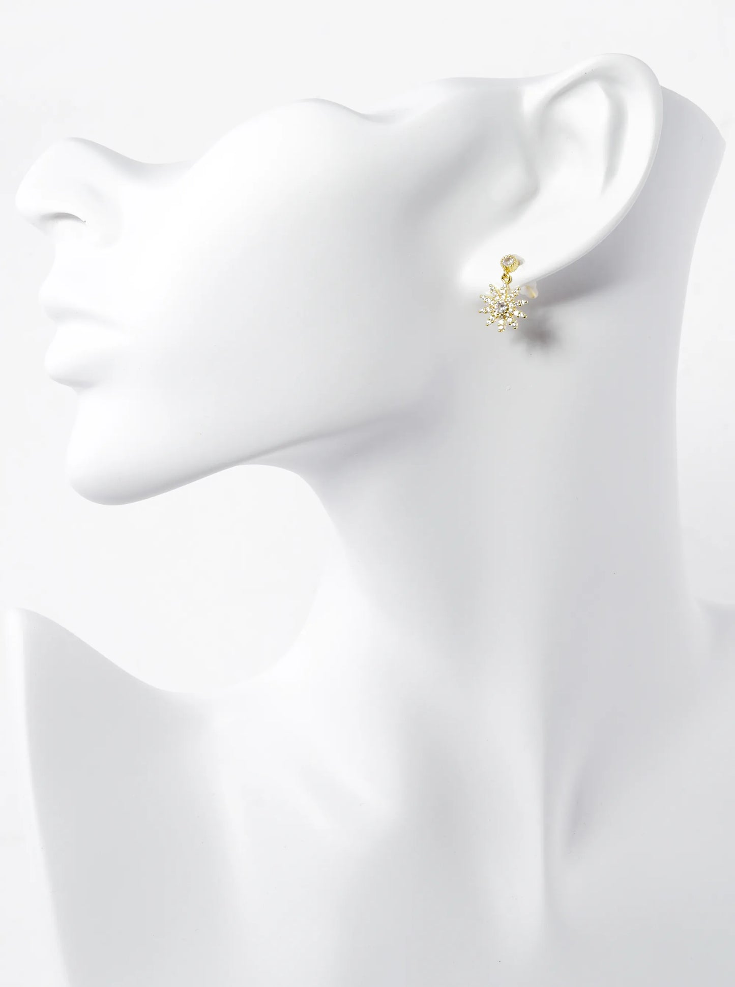 18K Gold Dipped CZ Pave Flower Drop Dangle Post Earrings