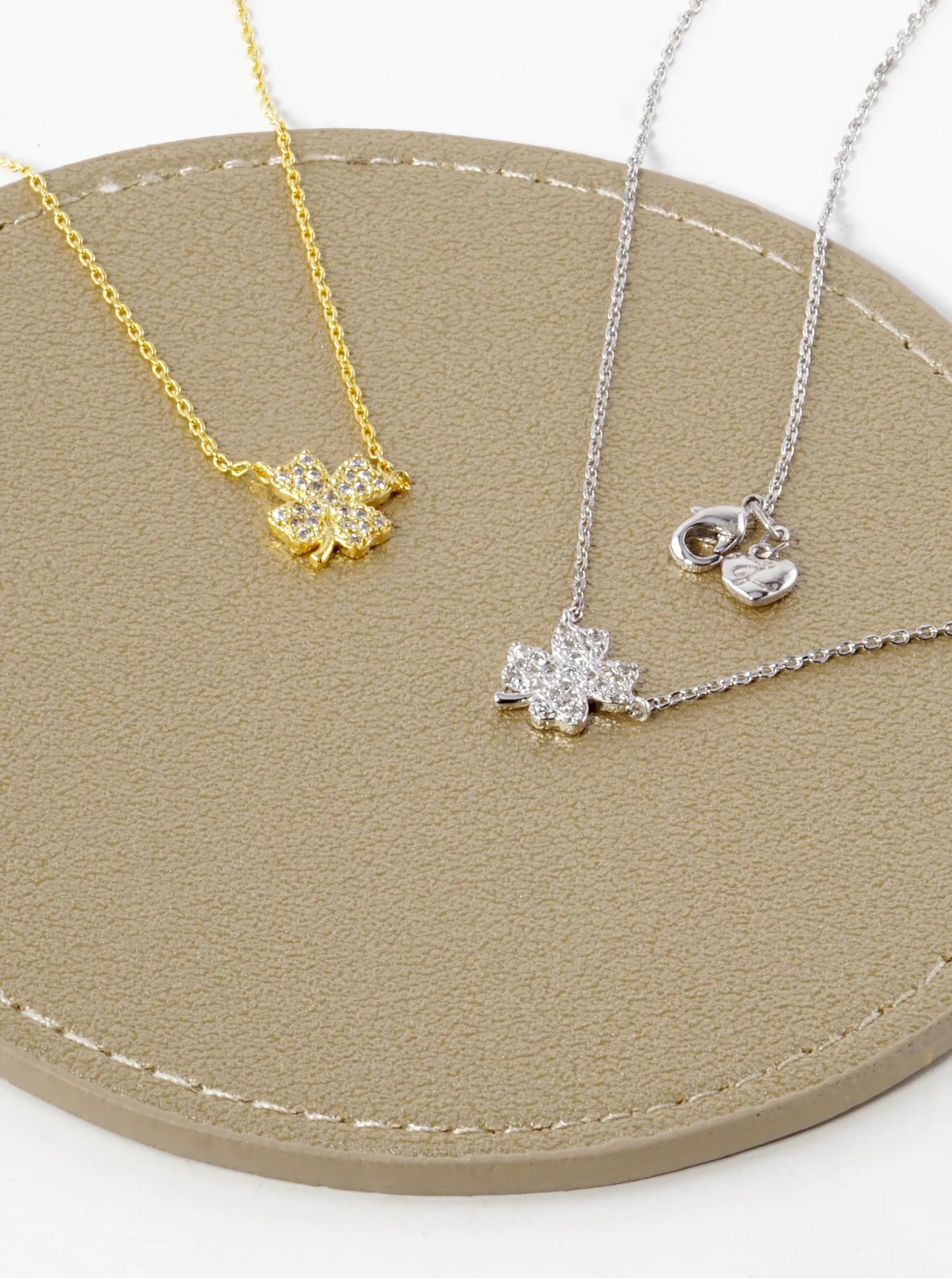 18K Gold Dipped CZ Pave Four-Leaf Clover Pendant Necklace