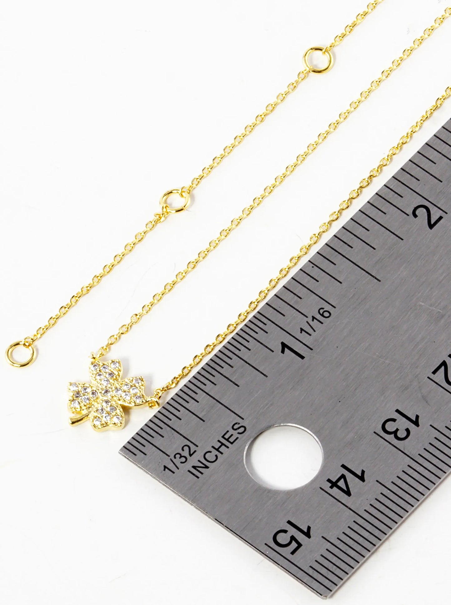 18K Gold Dipped CZ Pave Four-Leaf Clover Pendant Necklace