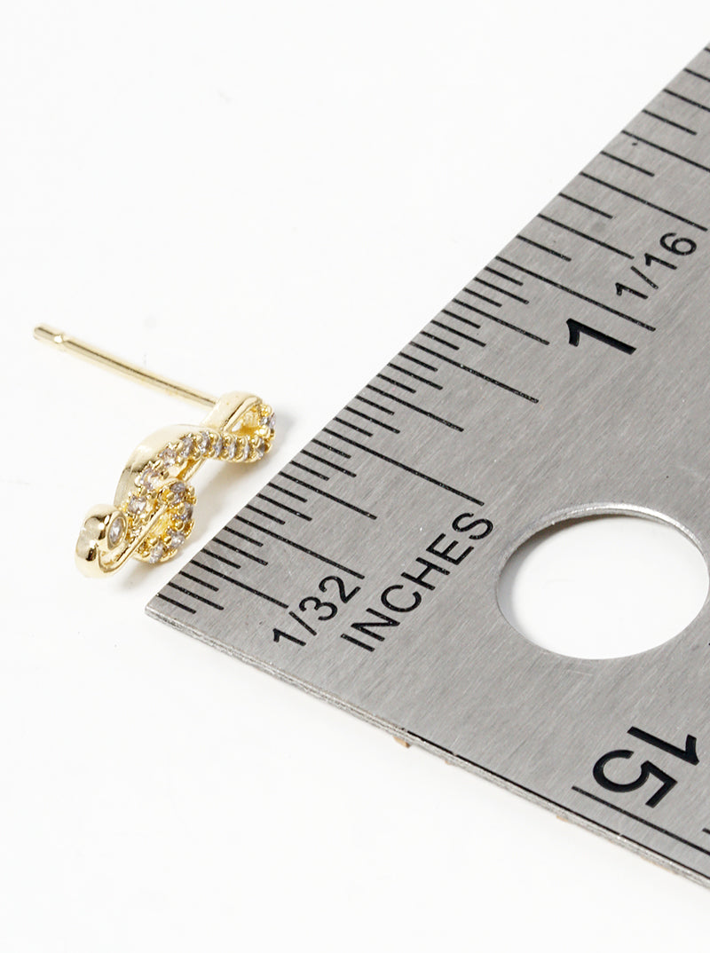 18K Gold Dipped CZ Pave G Clef Musical Note Post Stud Earrings