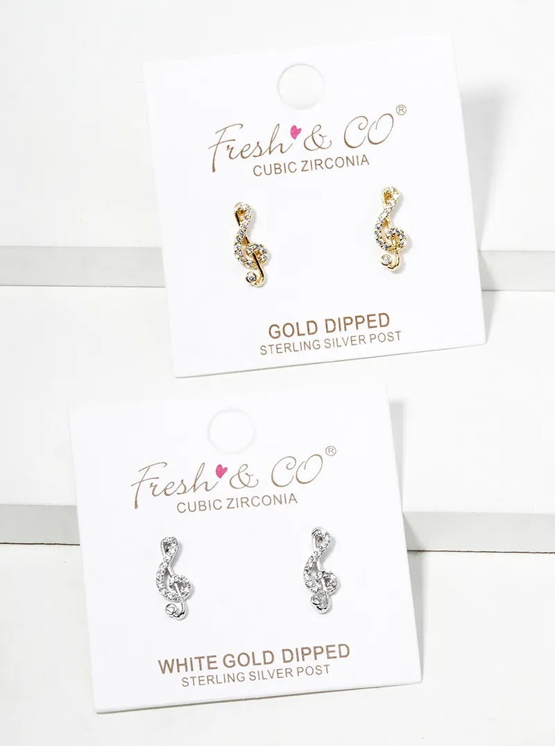 18K Gold Dipped Pearl CZ Pave Dainty Triangle Stud Earrings