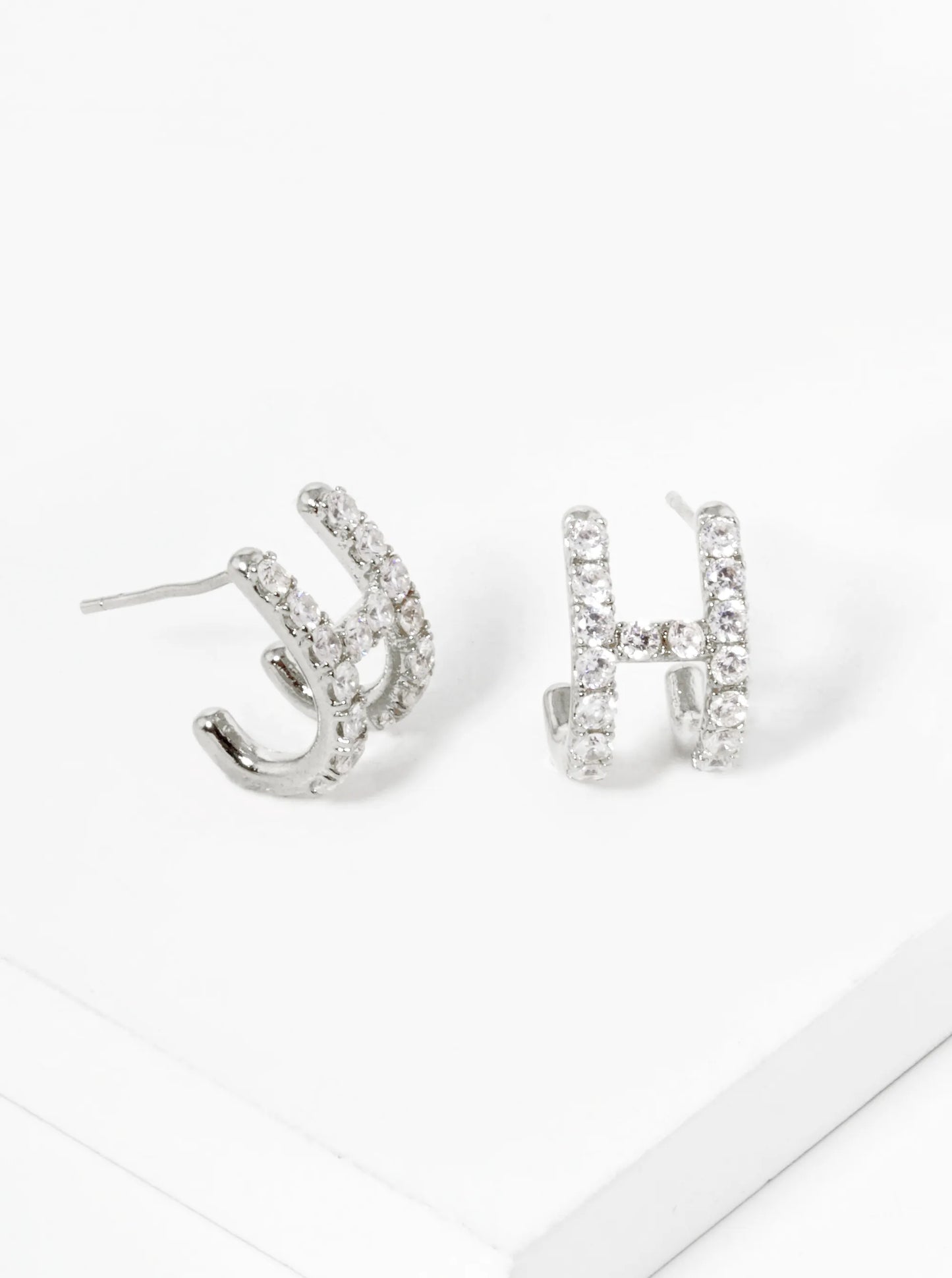 18K Gold Dipped CZ Pave H Shape 13mm Hoop Earrings