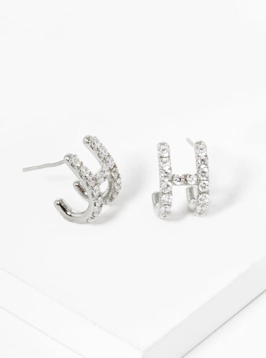 18K Gold Dipped CZ Pave H Shape 13mm Hoop Earrings