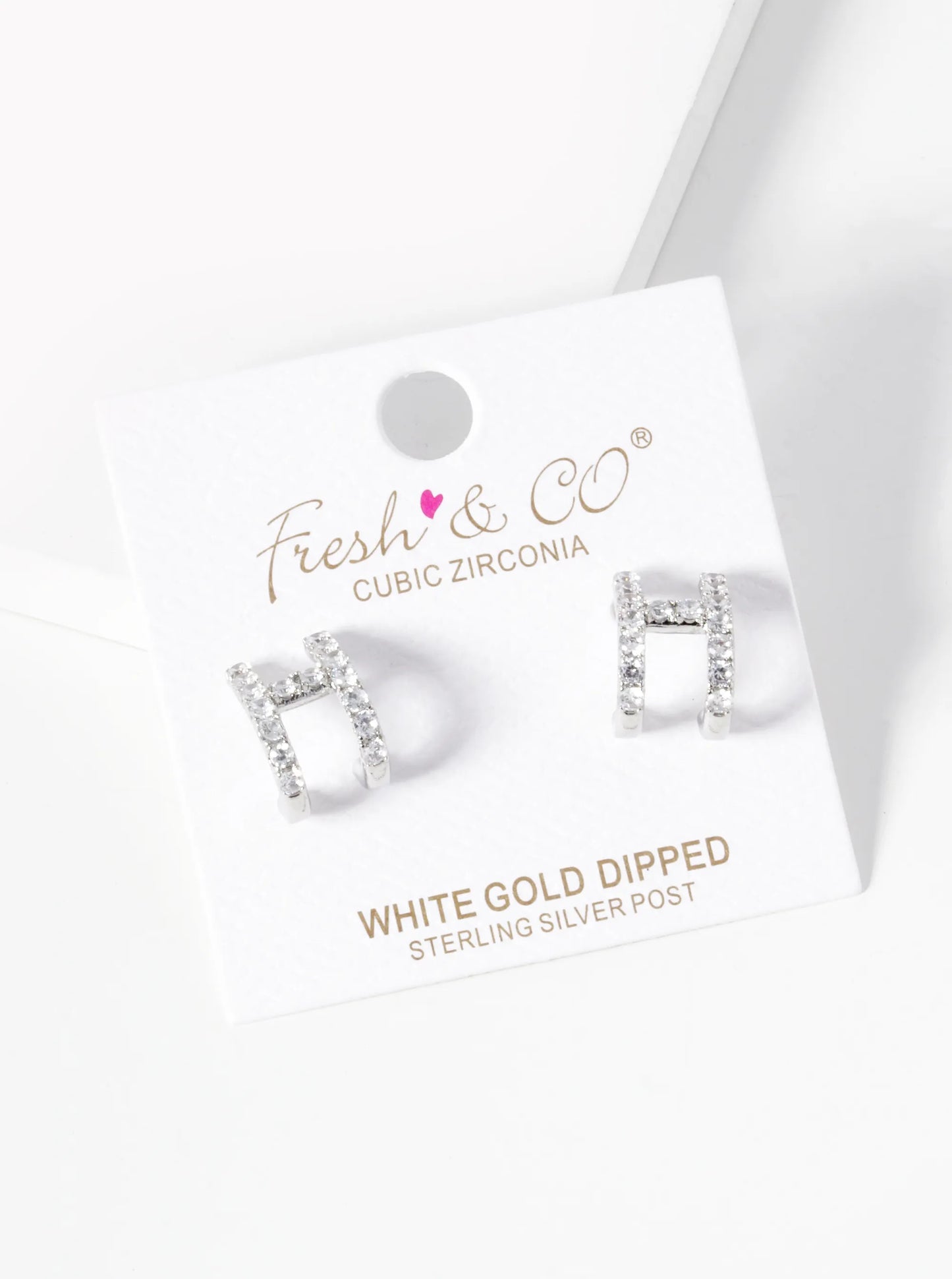 18K Gold Dipped CZ Pave H Shape 13mm Hoop Earrings