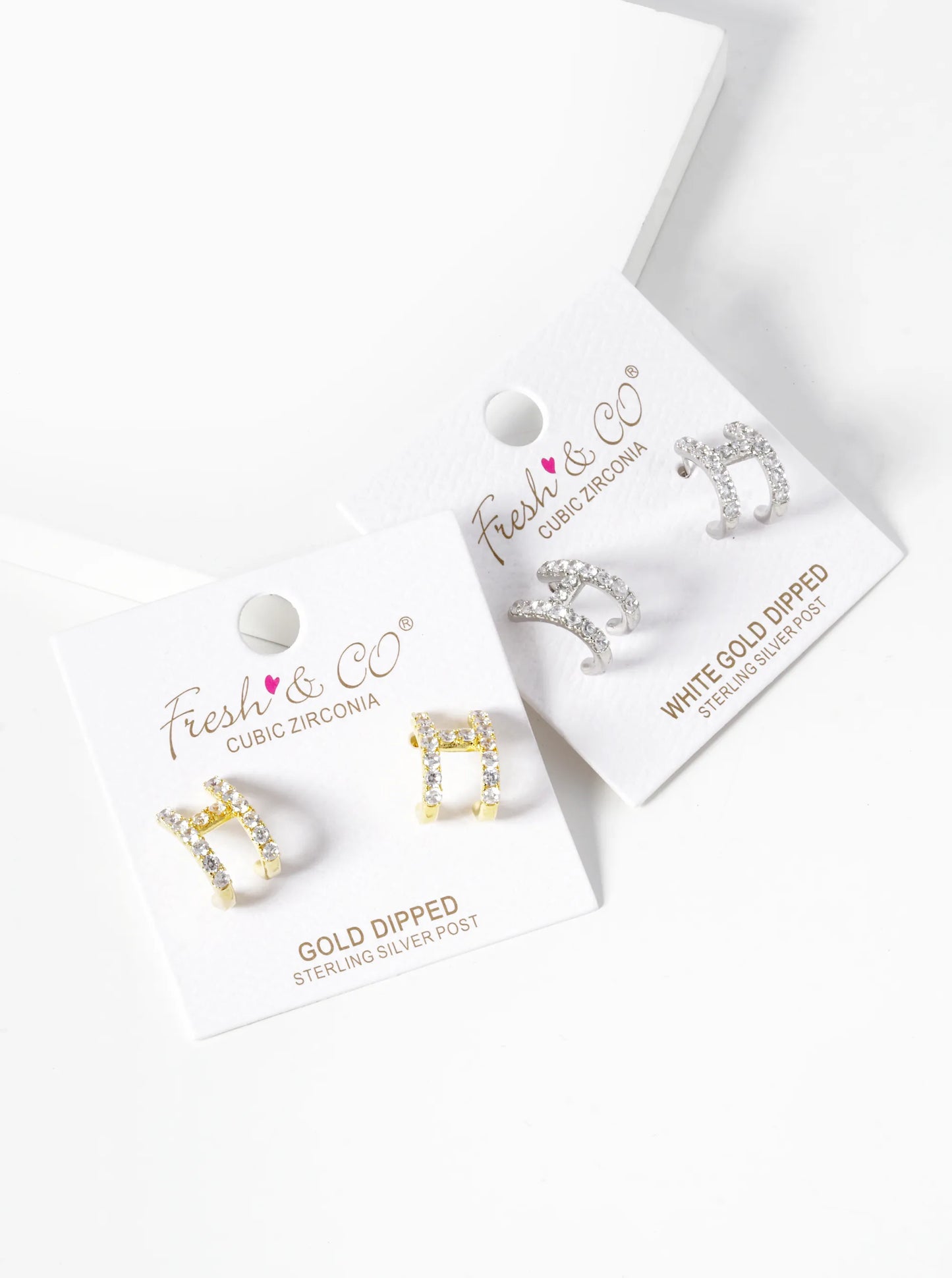 18K Gold Dipped CZ Pave H Shape 13mm Hoop Earrings
