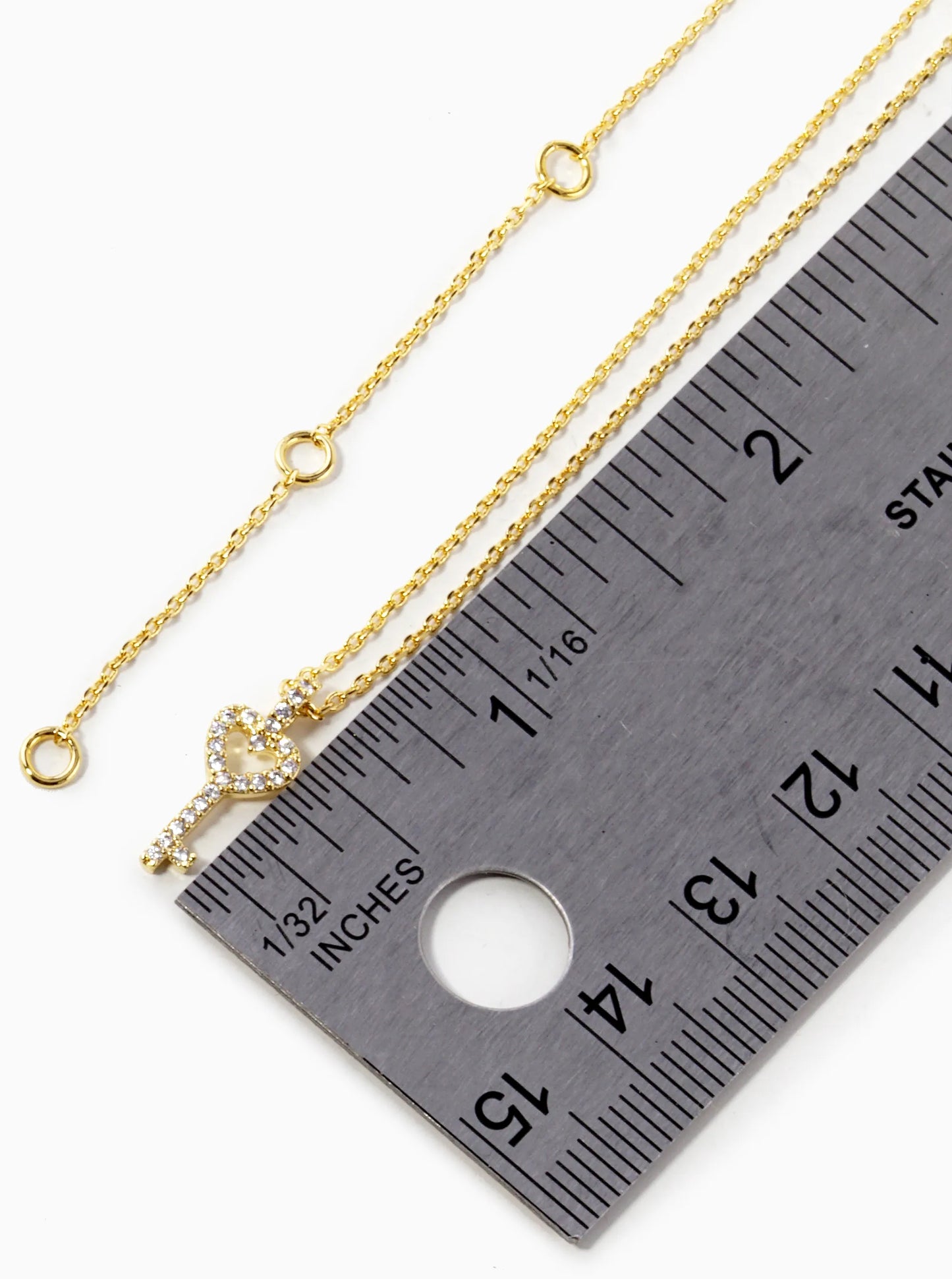 18K Gold Dipped CZ Pave Heart Key Pendant Necklace