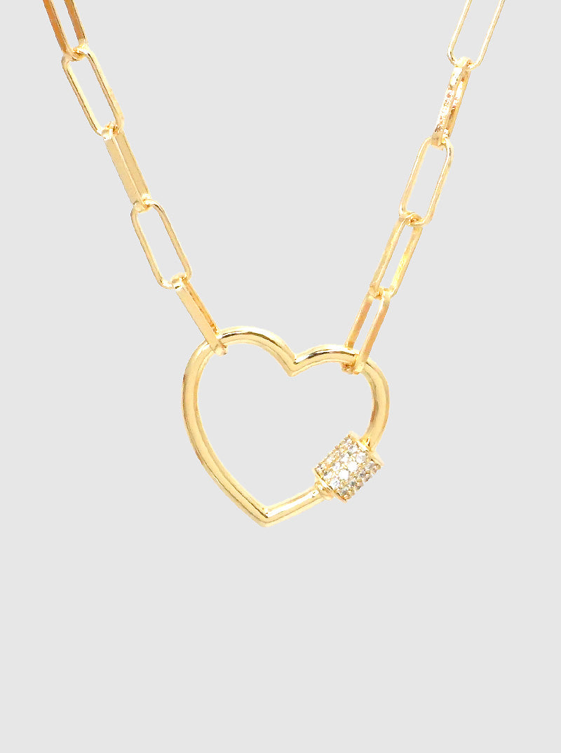 18K Gold Dipped CZ Pave Heart Pendant Chain Necklace