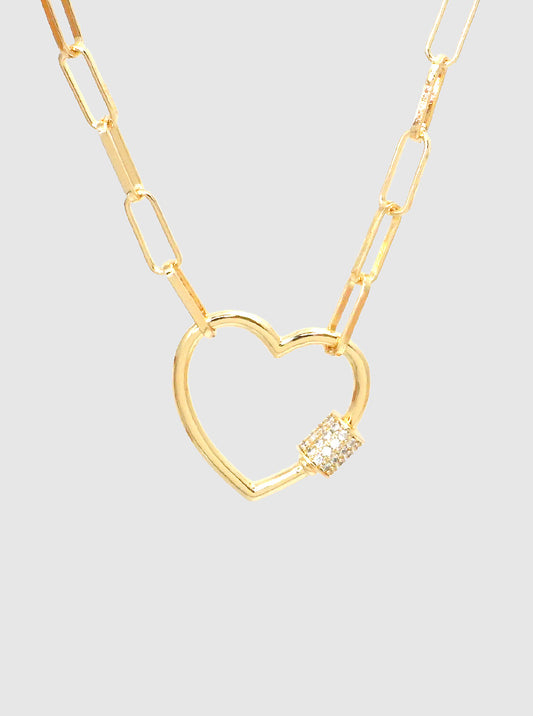 18K Gold Dipped CZ Pave Heart Pendant Chain Necklace