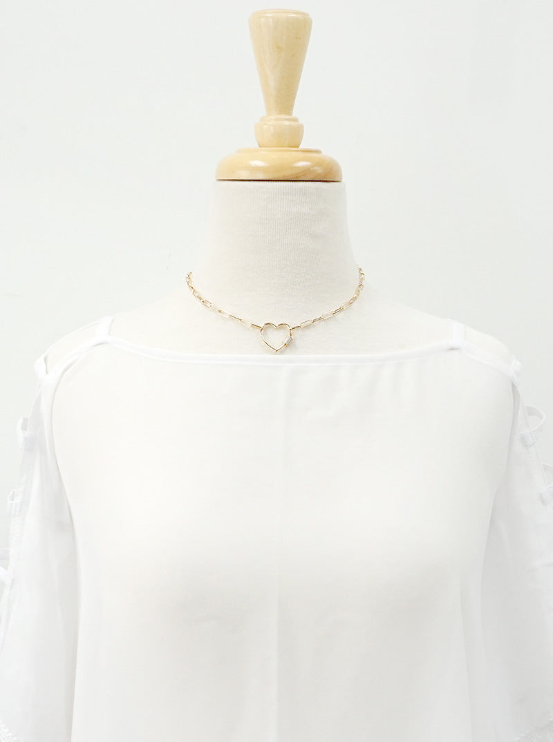 18K Gold Dipped CZ Pave Heart Pendant Chain Necklace