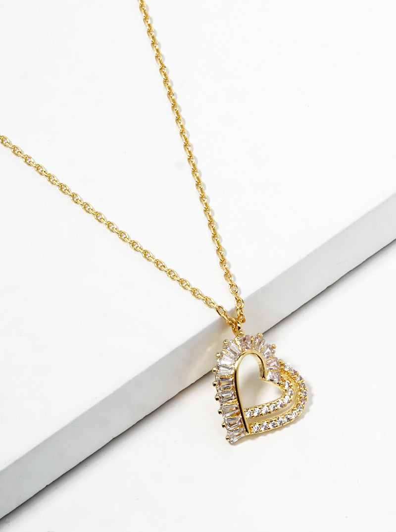 18K Gold Dipped CZ Pave Heart Pendant Delicate Necklace