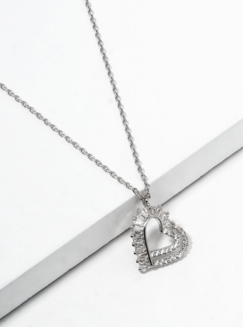 18K Gold Dipped CZ Pave Heart Pendant Delicate Necklace