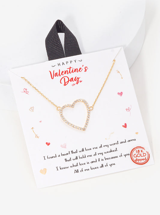 18K Gold Dipped CZ Pave Heart Pendant Necklace