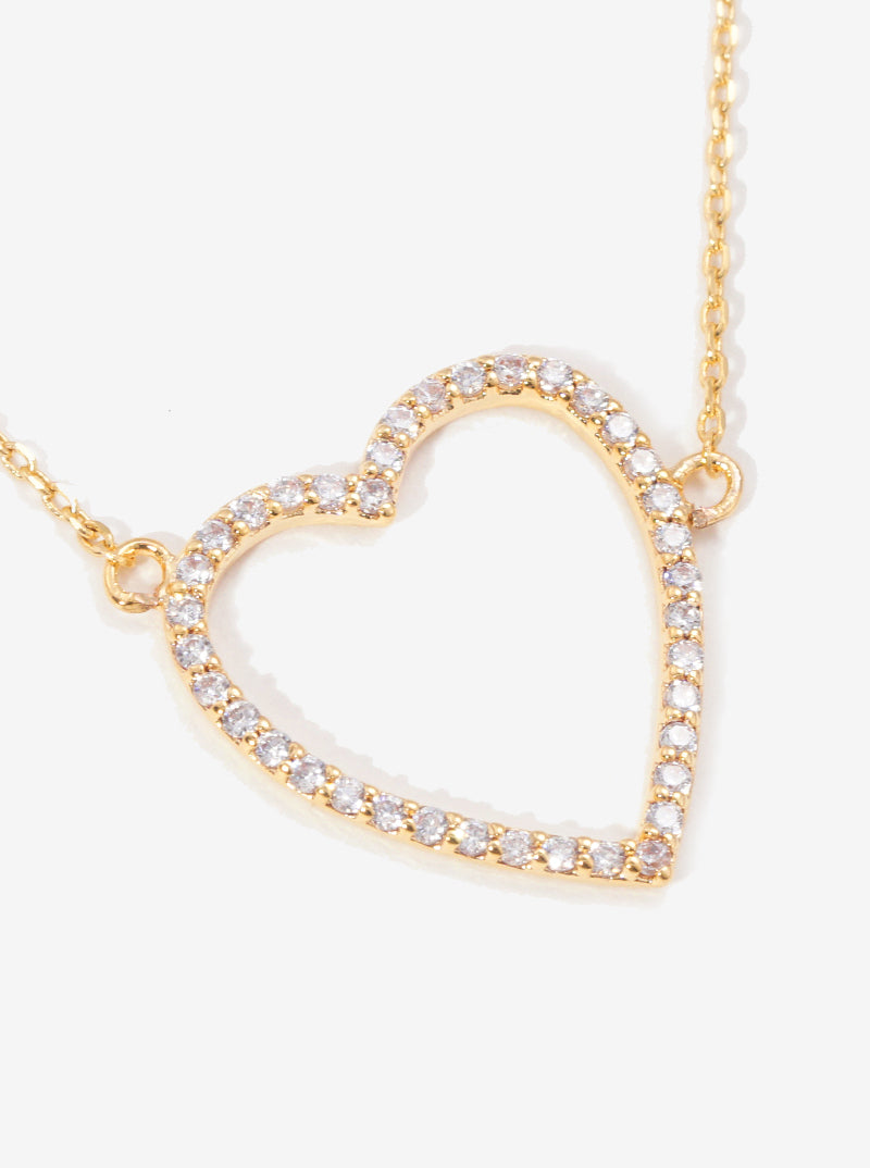 18K Gold Dipped CZ Pave Heart Pendant Necklace