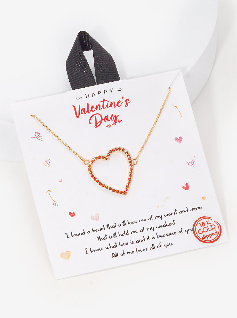 18K Gold Dipped CZ Pave Heart Pendant Necklace