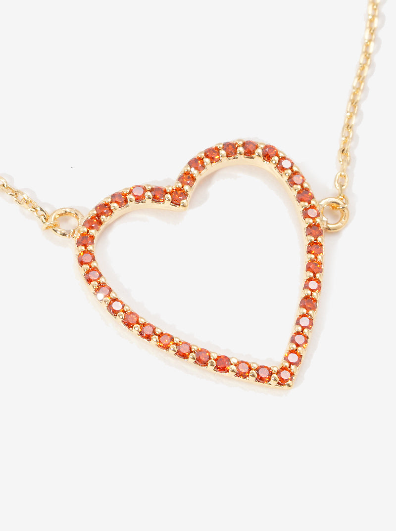 18K Gold Dipped CZ Pave Heart Pendant Necklace