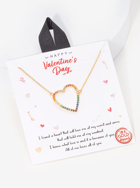 18K Gold Dipped CZ Pave Heart Pendant Necklace