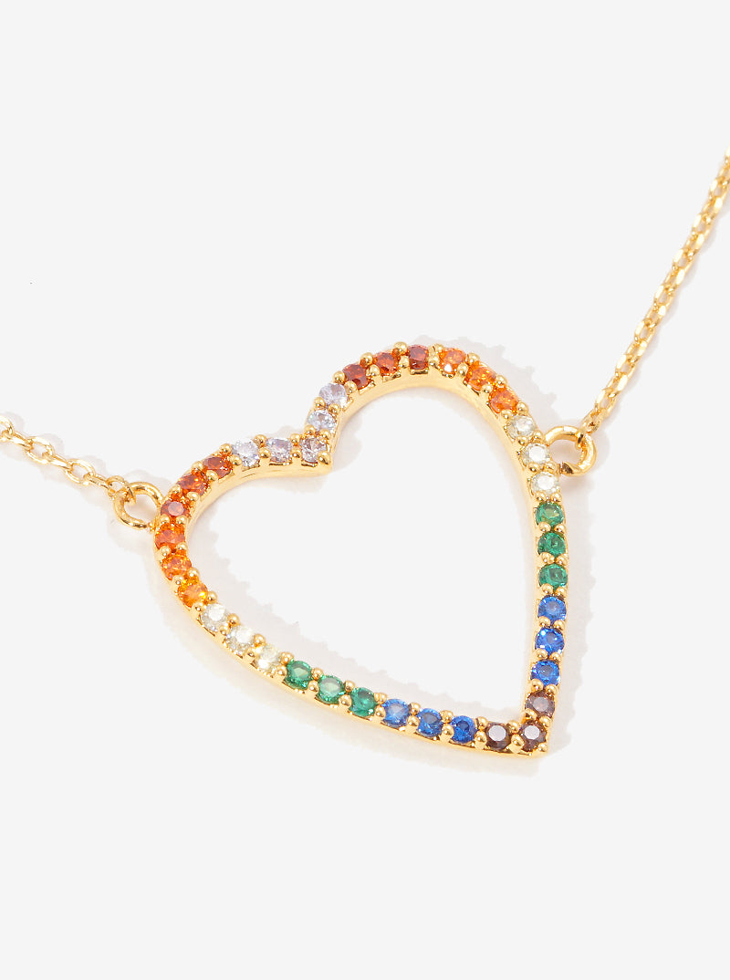 18K Gold Dipped CZ Pave Heart Pendant Necklace
