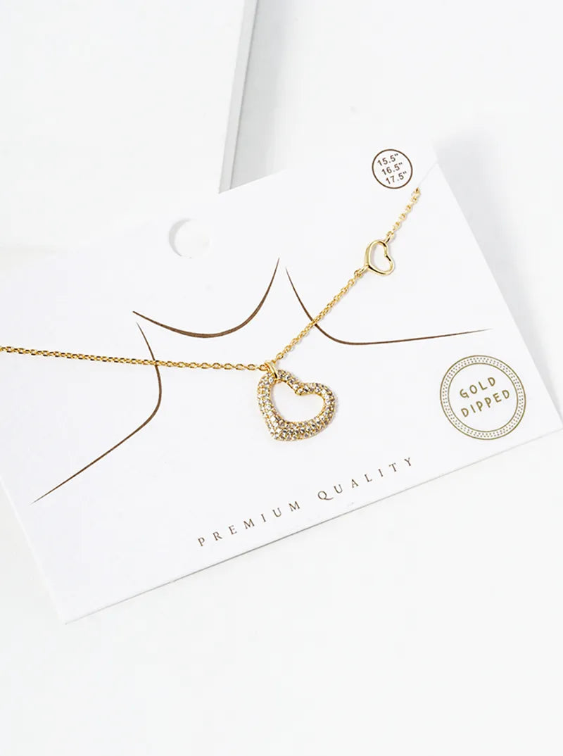 18K Gold Dipped CZ Pave Heart Pendant Necklace