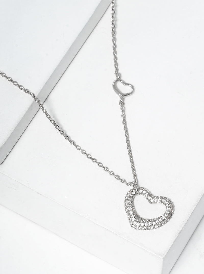 18K Gold Dipped CZ Pave Heart Pendant Necklace