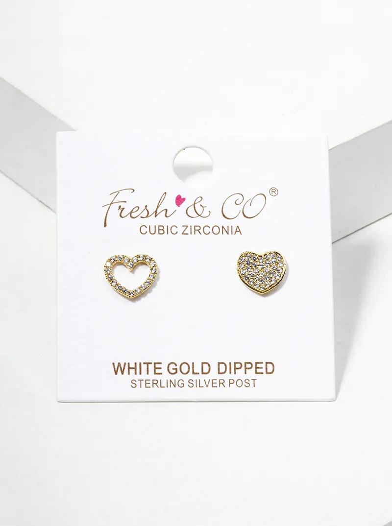 18K Gold Dipped CZ Pave Heart Post Stud Earrings