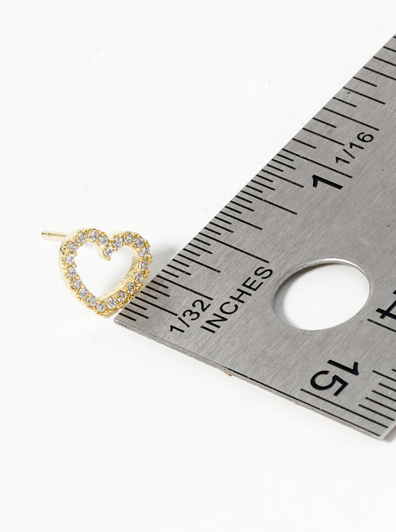 18K Gold Dipped CZ Pave Heart Post Stud Earrings