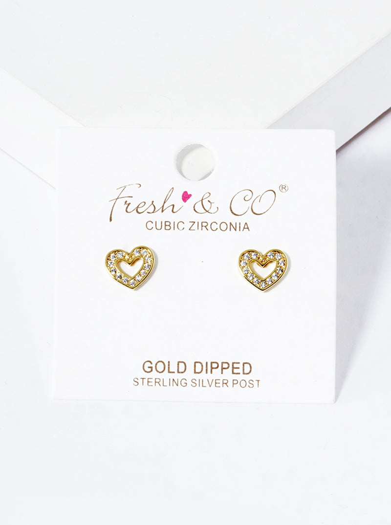 18K Gold Dipped CZ Pave Heart Stud Earrings