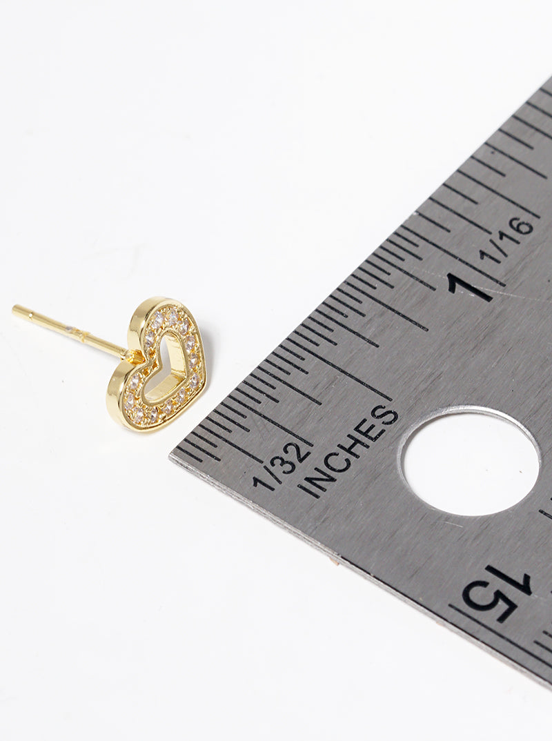18K Gold Dipped CZ Pave Heart Stud Earrings