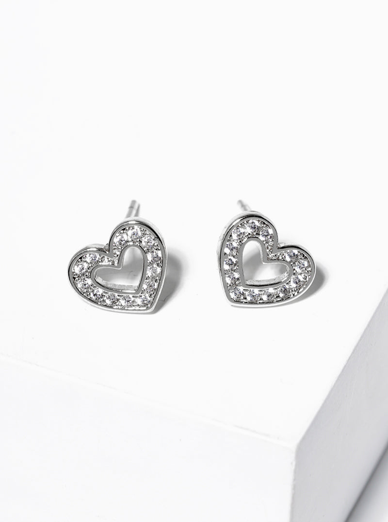 18K Gold Dipped CZ Pave Heart Stud Earrings