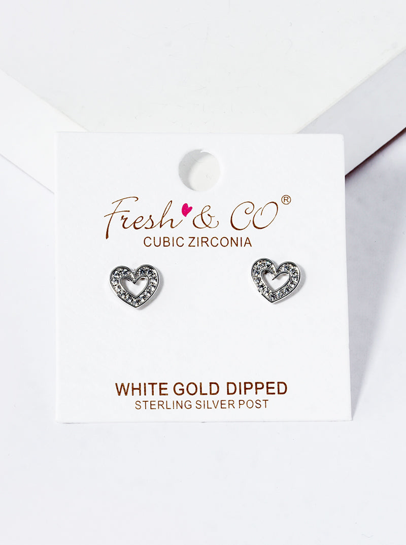 18K Gold Dipped CZ Pave Heart Stud Earrings