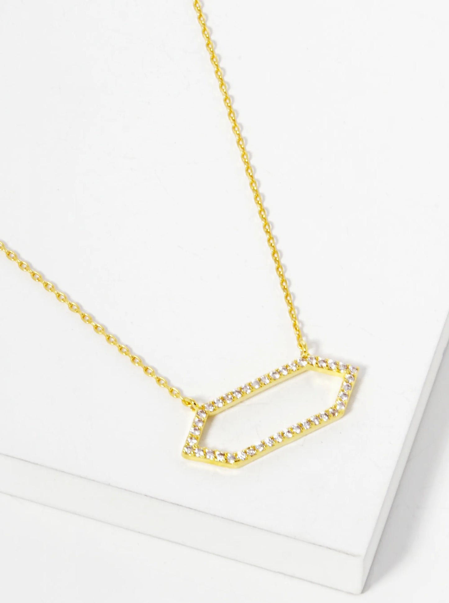 18K Gold Dipped CZ Pave Hexagon Pendant Necklace