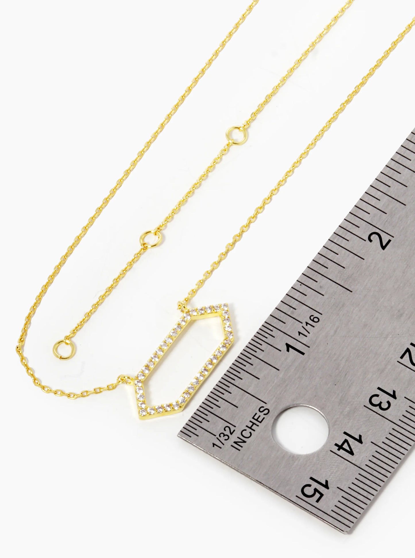 18K Gold Dipped CZ Pave Hexagon Pendant Necklace
